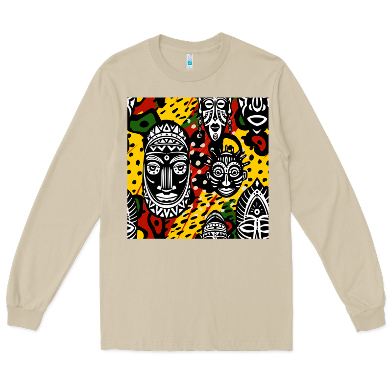 African Masks Colorful Seamless Pattern Long Sleeve Tee by BundleAndBundleShop | Teevron
