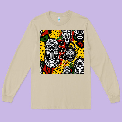 African Masks Colorful Seamless Pattern Long Sleeve Tee Designed By Bundleandbundleshop