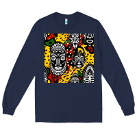 Navy african masks colorful seamless pattern Long Sleeve Tee - BundleAndBundleShop