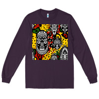 Plum african masks colorful seamless pattern Long Sleeve Tee - BundleAndBundleShop
