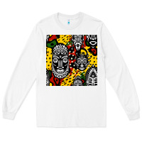 White african masks colorful seamless pattern Long Sleeve Tee - BundleAndBundleShop