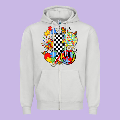 Retro Autism Awareness Zipper Hoodie Designed By Jahusdesignshop