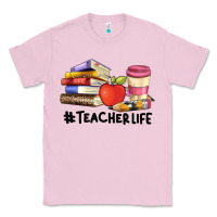 Bubblegum Pink teacher life with books  pen and coffee Classic Tee - Artiststas