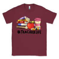 Burgundy teacher life with books  pen and coffee Classic Tee - Artiststas