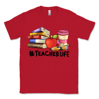 Red teacher life with books  pen and coffee Classic Tee - Artiststas