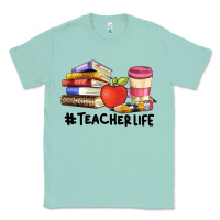 Seafoam teacher life with books  pen and coffee Classic Tee - Artiststas