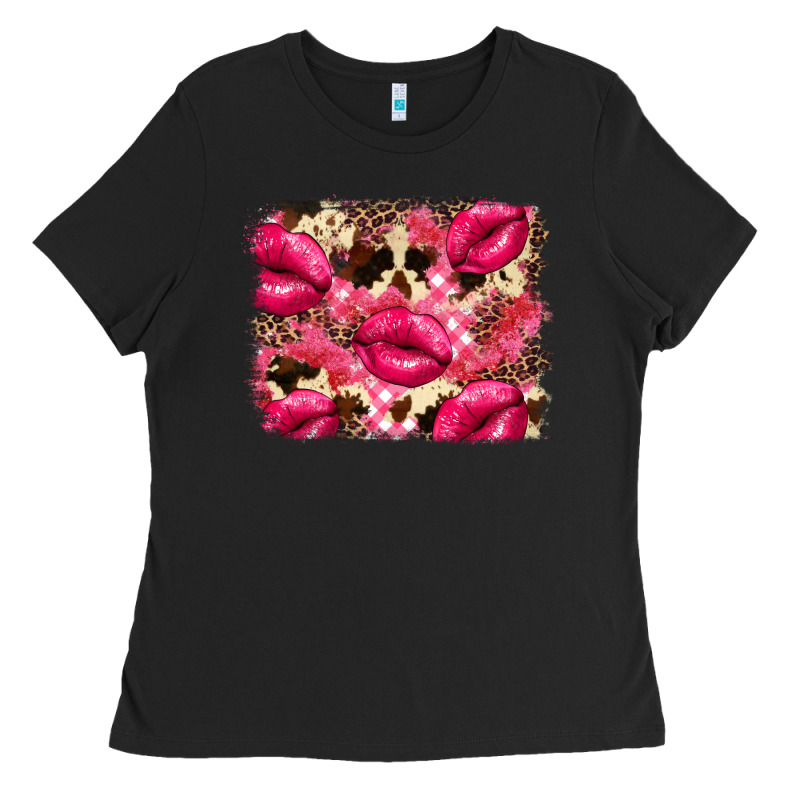 Valentine's Day Pink Plaid Red Glitter Cowhide Ladies Tee by FaDigitalArtStudio | Teevron