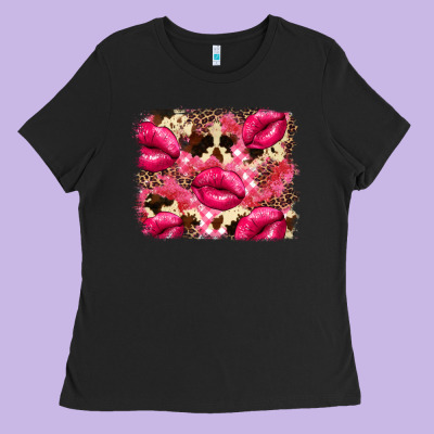 Valentine's Day Pink Plaid Red Glitter Cowhide Ladies Tee Designed By Fadigitalartstudio