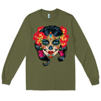 Army Green sugar skull Long Sleeve Tee - BundleAndBundleShop