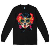 Black sugar skull Long Sleeve Tee - BundleAndBundleShop