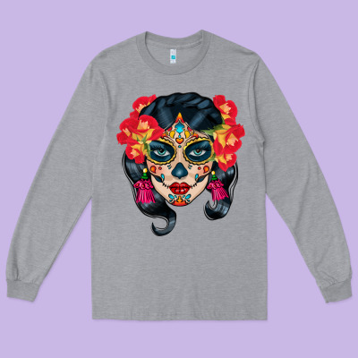 Sugar Skull Long Sleeve Tee Designed By Bundleandbundleshop
