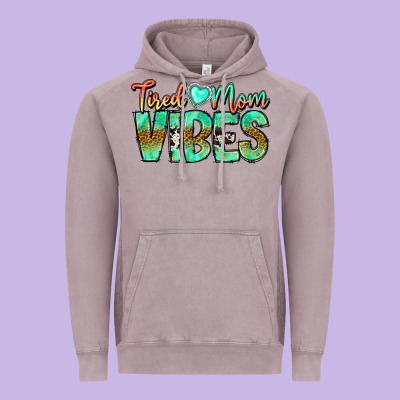 Tired Mom Vibes Vintage Hoodie Designed By Cowhidedigitalart