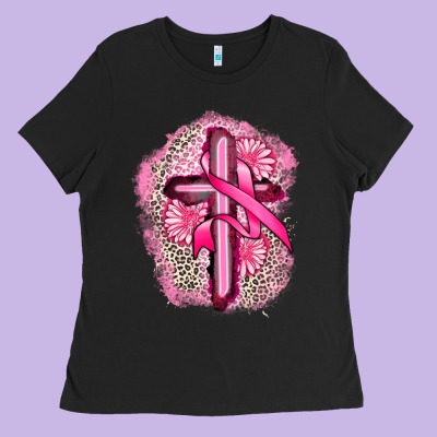 Breast Cancer Cross Ladies Tee Designed By Fadigitalartstudio