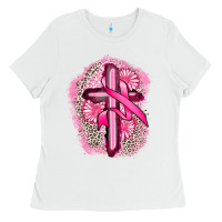 White breast cancer cross Ladies Tee - FaDigitalArtStudio