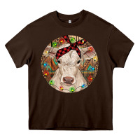 Chocolate Brown Christmas Charolais Calf Baby Cow Heavy Core Tee - RanaPortraitStore