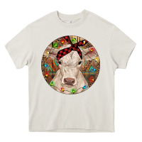 Cream Christmas Charolais Calf Baby Cow Heavy Core Tee - RanaPortraitStore