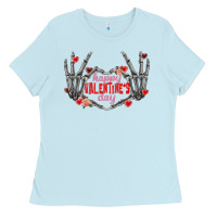 Baby Blue Happy Valentine's Day skeleton hands Ladies Tee - FaDigitalArtStudio