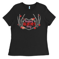 Black Happy Valentine's Day skeleton hands Ladies Tee - FaDigitalArtStudio