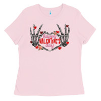 Bubblegum Pink Happy Valentine's Day skeleton hands Ladies Tee - FaDigitalArtStudio