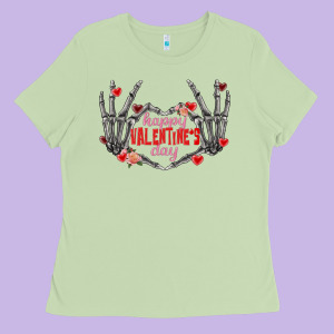 Happy Valentine's Day Skeleton Hands Ladies Tee Designed By Fadigitalartstudio