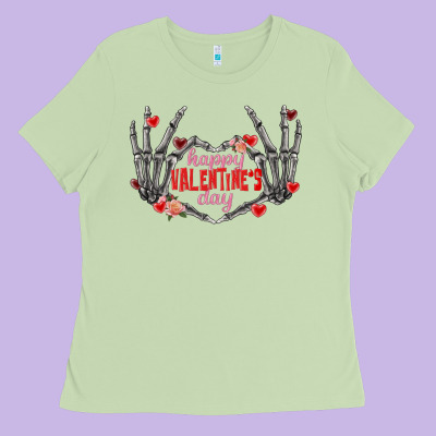 Happy Valentine's Day Skeleton Hands Ladies Tee Designed By Fadigitalartstudio
