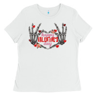 White Happy Valentine's Day skeleton hands Ladies Tee - FaDigitalArtStudio