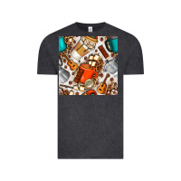 Vintage Black camping coffee cups marshmallow and moka pot with leopard seamless pat Vintage Tee - BundleAndBundleShop