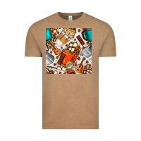 Vintage Coffee camping coffee cups marshmallow and moka pot with leopard seamless pat Vintage Tee - BundleAndBundleShop
