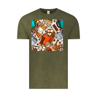 Vintage Olive camping coffee cups marshmallow and moka pot with leopard seamless pat Vintage Tee - BundleAndBundleShop