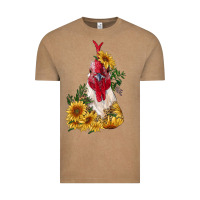 Vintage Coffee sunflower rooster with leopard Vintage Tee - RanaPortraitStore
