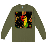 Army Green African Freedom Seamless Pattern Long Sleeve Tee - BundleAndBundleShop