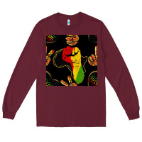Burgundy African Freedom Seamless Pattern Long Sleeve Tee - BundleAndBundleShop