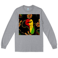 Heather Grey African Freedom Seamless Pattern Long Sleeve Tee - BundleAndBundleShop