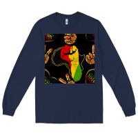 Navy African Freedom Seamless Pattern Long Sleeve Tee - BundleAndBundleShop