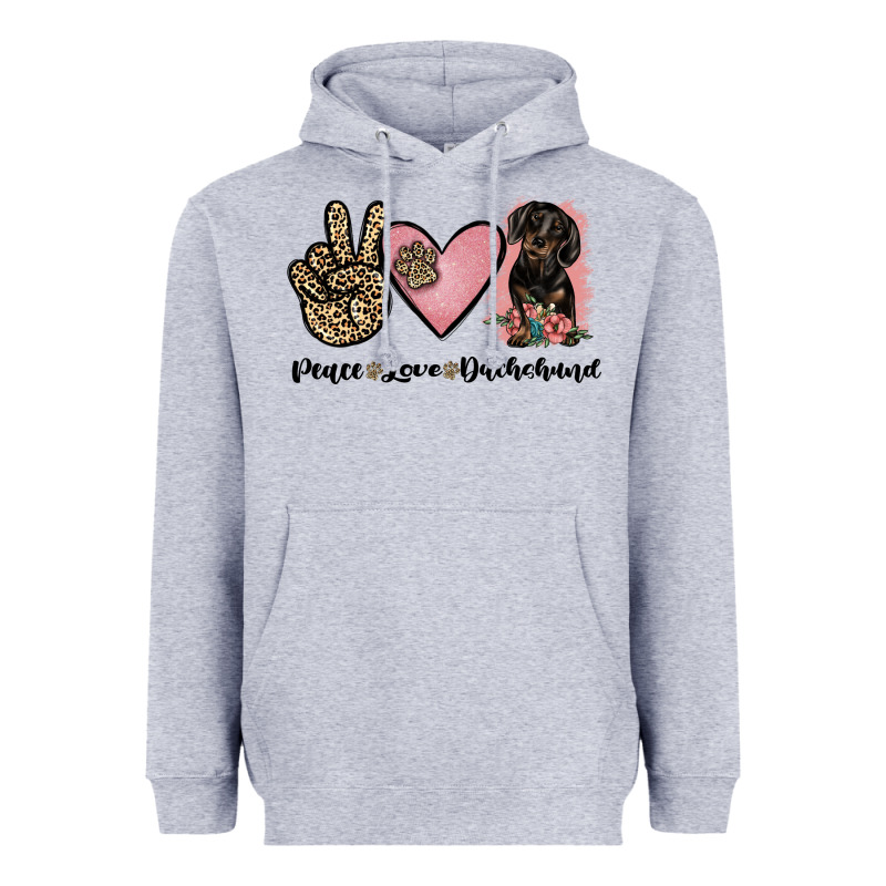 Peace Love Dachshund Heavyweight Hoodie by JahusDesignShop | Teevron
