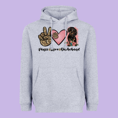 Peace Love Dachshund Heavyweight Hoodie Designed By Jahusdesignshop