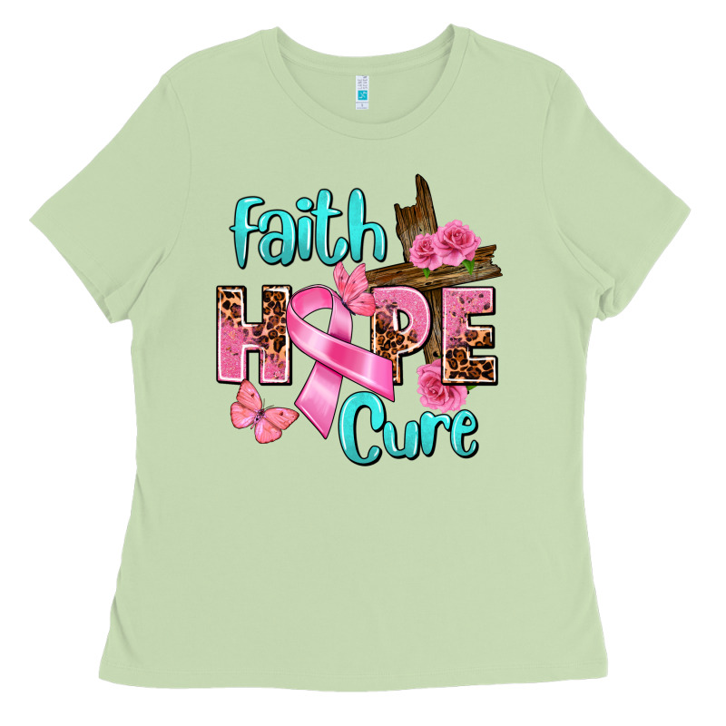 Faith Hope Cure Breast Cancer Ladies Tee by FaDigitalArtStudio | Teevron