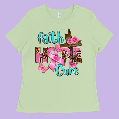 Faith Hope Cure Breast Cancer Ladies Tee Designed By Fadigitalartstudio