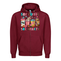 Burgundy half teacher half coffee Zipper Hoodie - JahusDesignShop