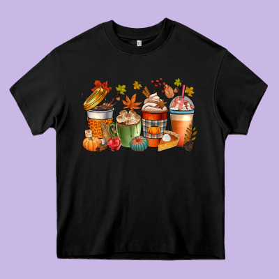 Fall Coffee Cups Heavy Core Tee Designed By Cowgirlartshop