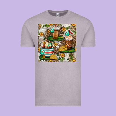 Cow Coffee Cups And Farm With Leopard Seamless Pattern Bbs Vintage Tee Designed By Bundleandbundleshop