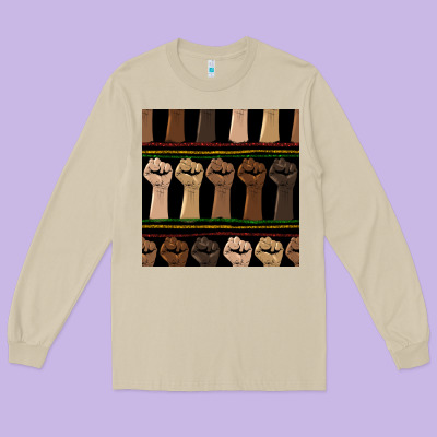 Melanin Rised Fist Seamless Pattern Long Sleeve Tee Designed By Bundleandbundleshop