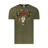 Vintage Olive merry christmas bull skull Vintage Tee - RanaPortraitStore