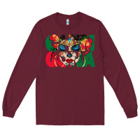 Burgundy chingona sugar skull Long Sleeve Tee - BundleAndBundleShop