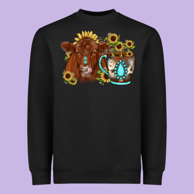 Sunflower Coffee Cup Red Angus Gemstone Heavyweight Sweatshirt Designed By Jahusdesignshop