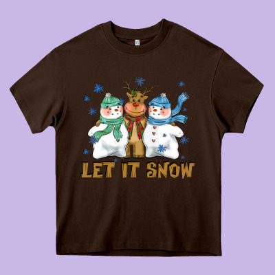 Let It Snow Reindeer Snowman Heavy Core Tee Designed By Cowgirlartshop