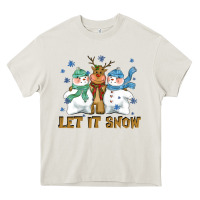 Cream let it snow reindeer snowman Heavy Core Tee - CowGirlArtShop