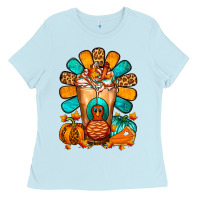 Baby Blue Thanksgiving Cold Drink Frappe Ladies Tee - FaDigitalArtStudio