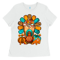 White Thanksgiving Cold Drink Frappe Ladies Tee - FaDigitalArtStudio