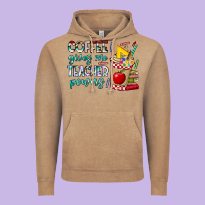 Coffee Gives Me Teacher Powers Vintage Hoodie Designed By Cowhidedigitalart